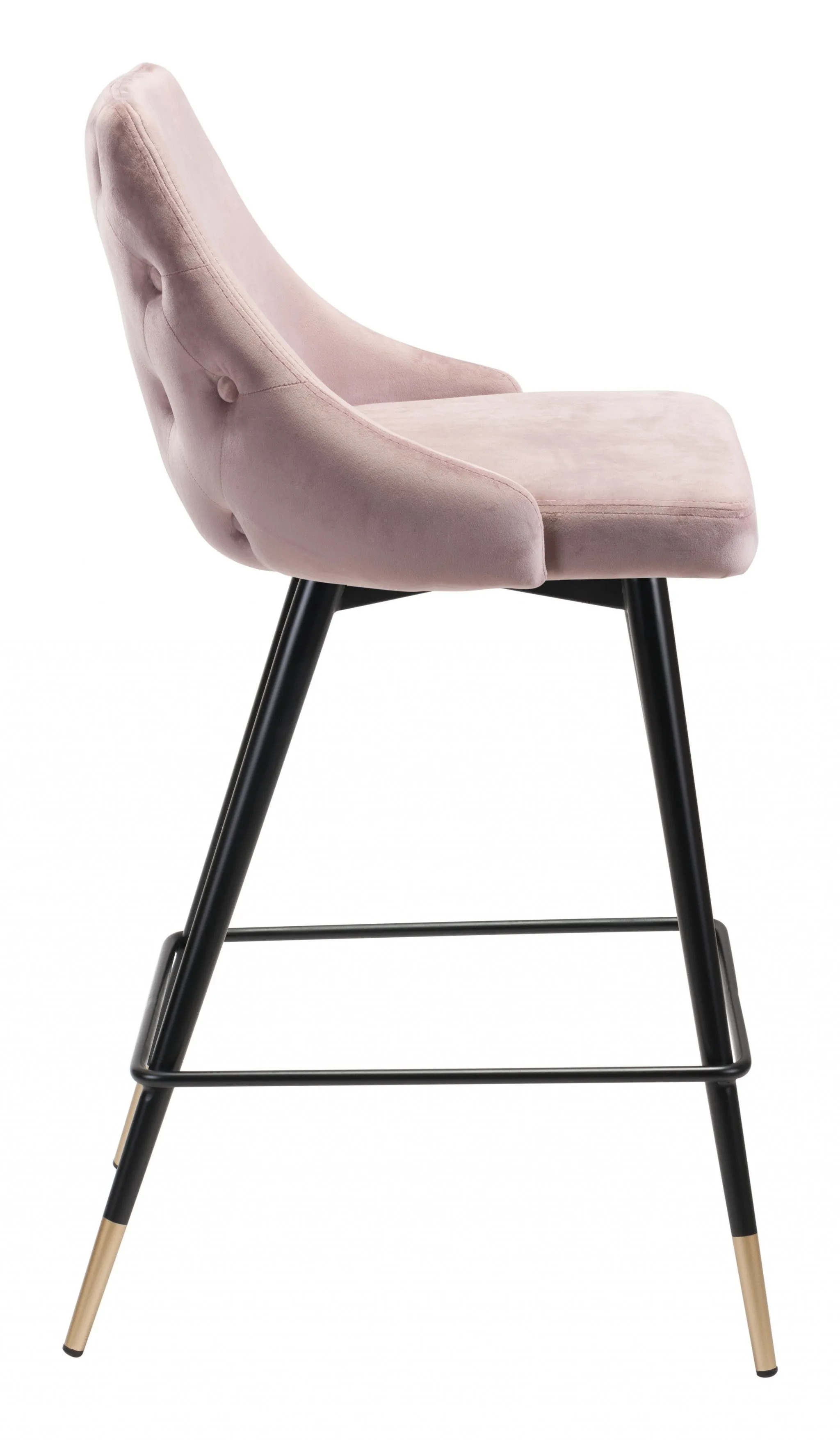 36" Pink Tufted Velvet and Black Counter Height Bar Chair With Footrest By Homeroots
