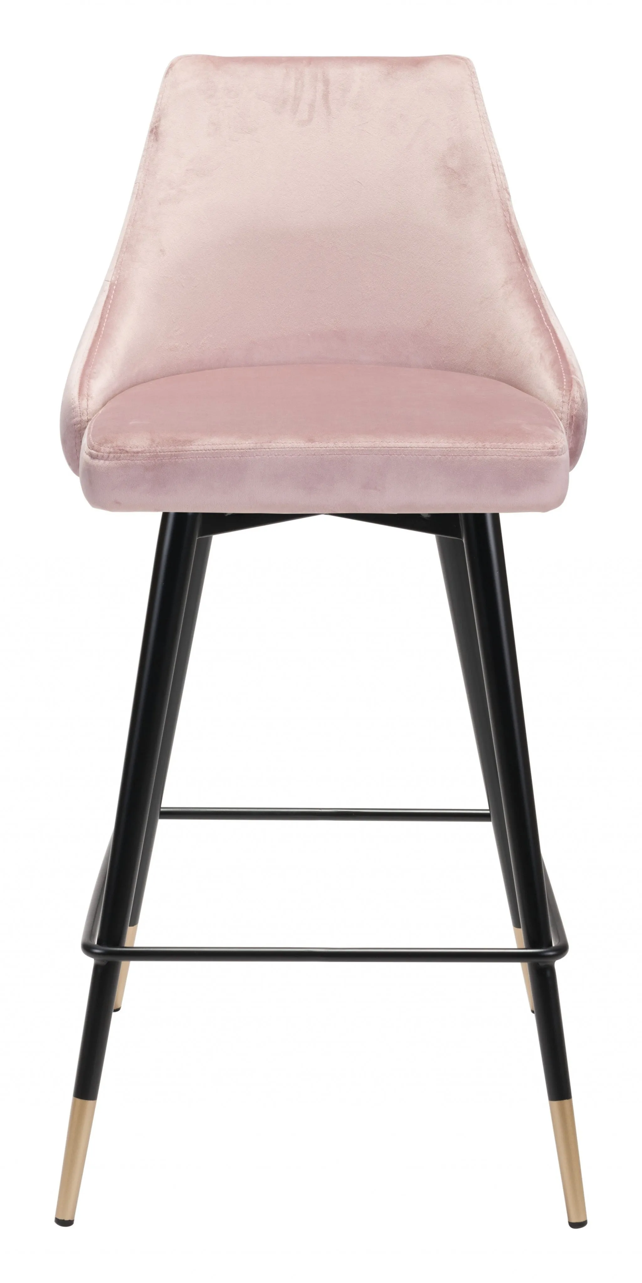 36" Pink Tufted Velvet and Black Counter Height Bar Chair With Footrest By Homeroots