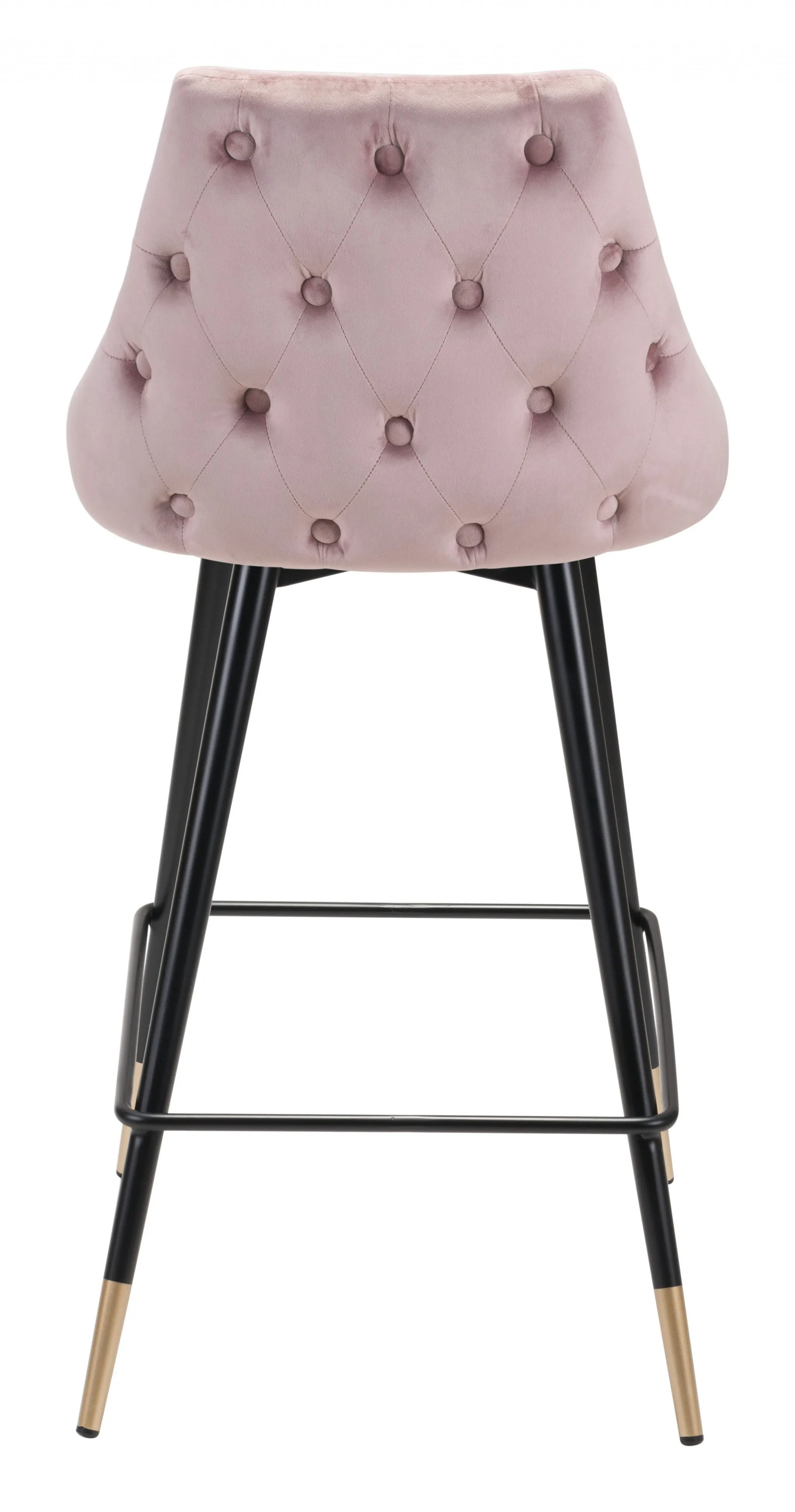 36" Pink Tufted Velvet and Black Counter Height Bar Chair With Footrest By Homeroots