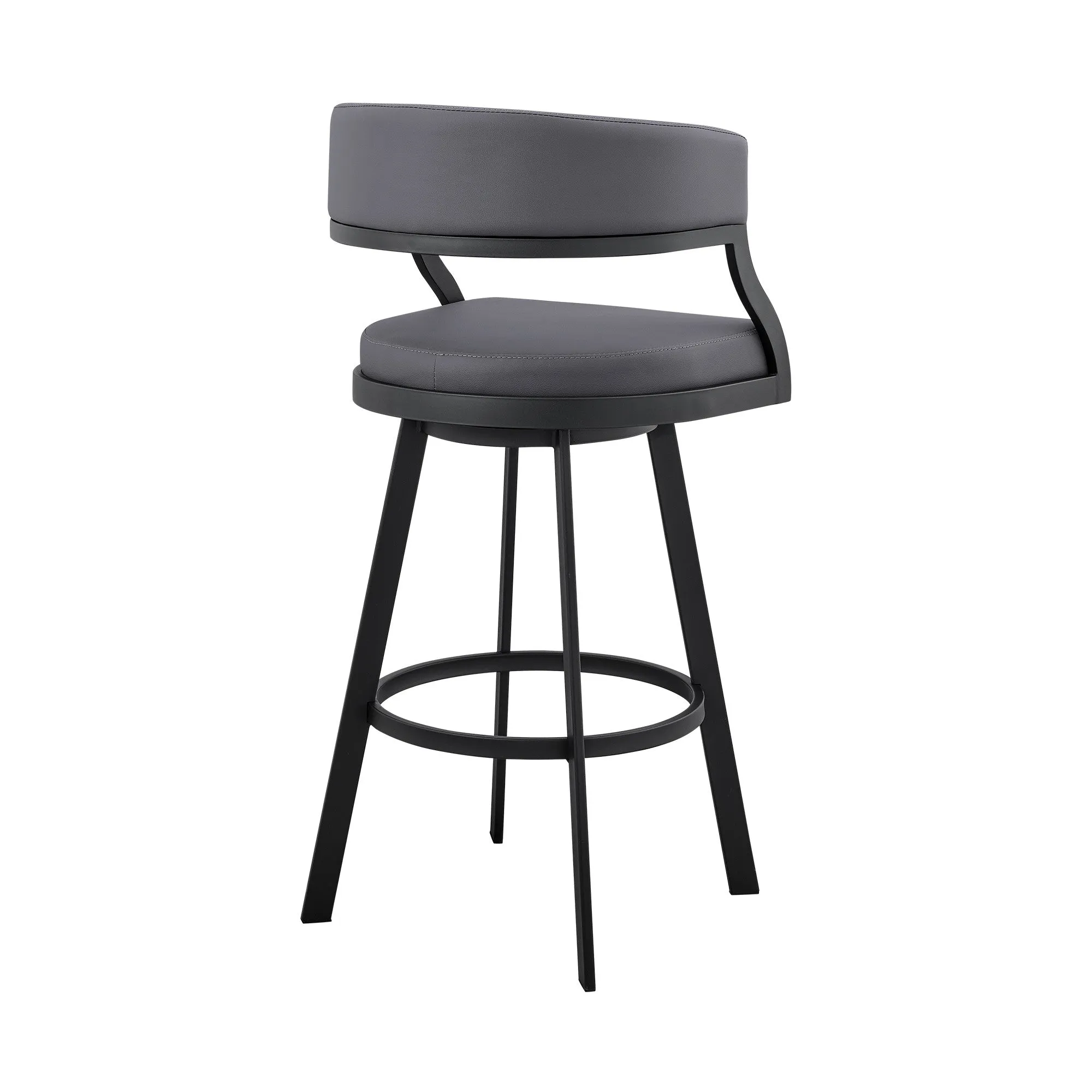 39" Grey Faux Leather And Iron Swivel Low Back Bar Height Chair By Homeroots