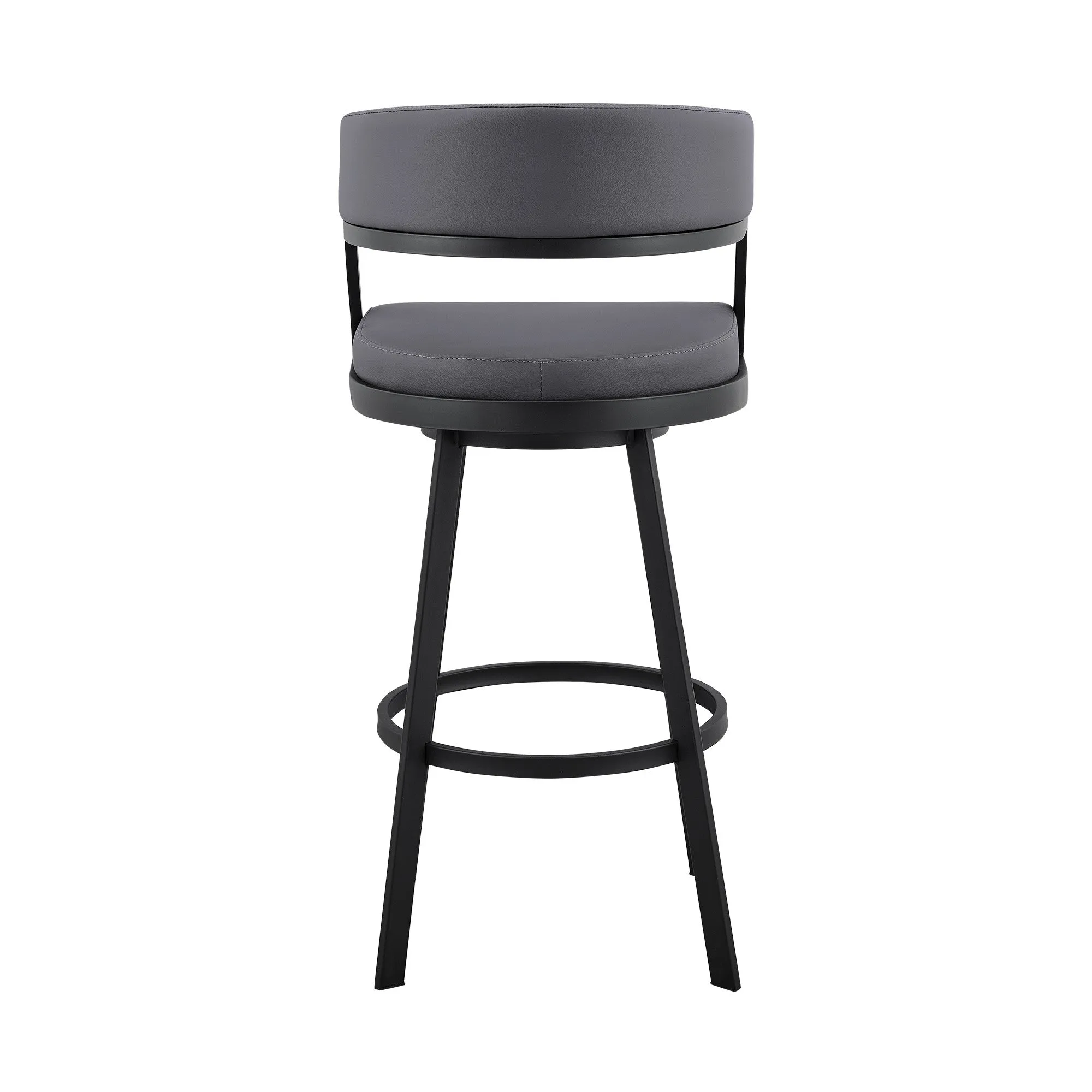 39" Grey Faux Leather And Iron Swivel Low Back Bar Height Chair By Homeroots