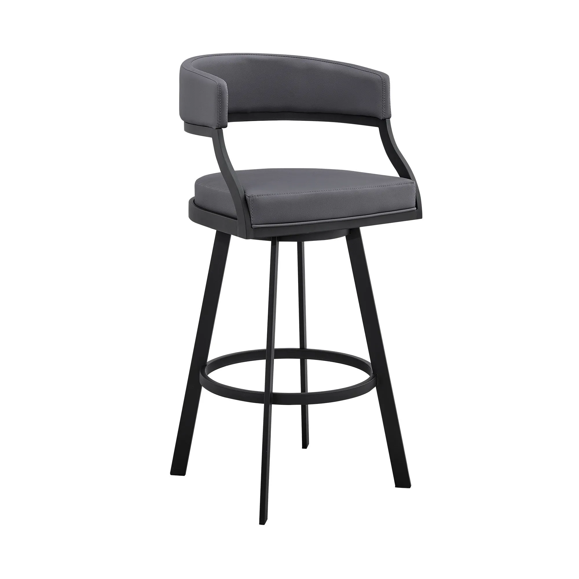 39" Grey Faux Leather And Iron Swivel Low Back Bar Height Chair By Homeroots