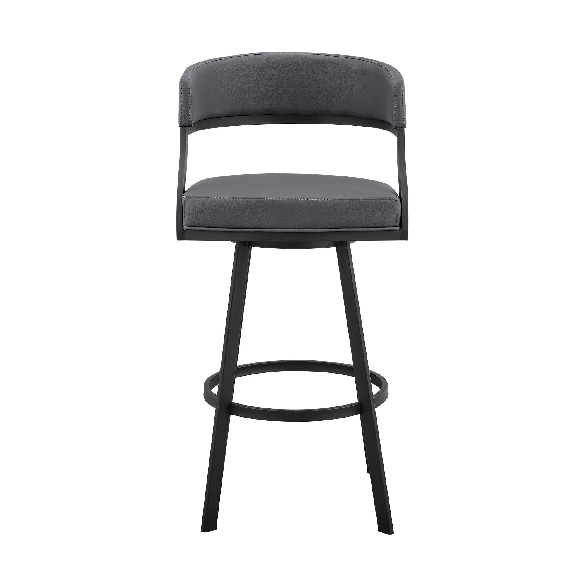 39" Grey Faux Leather And Iron Swivel Low Back Bar Height Chair By Homeroots