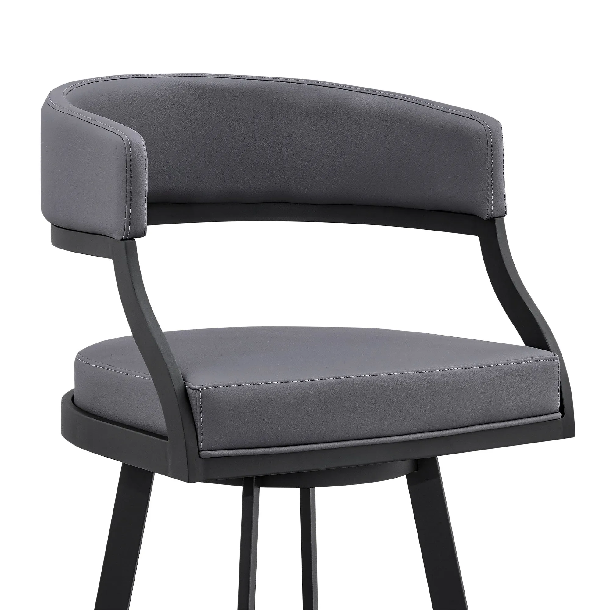 39" Grey Faux Leather And Iron Swivel Low Back Bar Height Chair By Homeroots