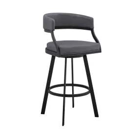 39" Grey Faux Leather And Iron Swivel Low Back Bar Height Chair By Homeroots
