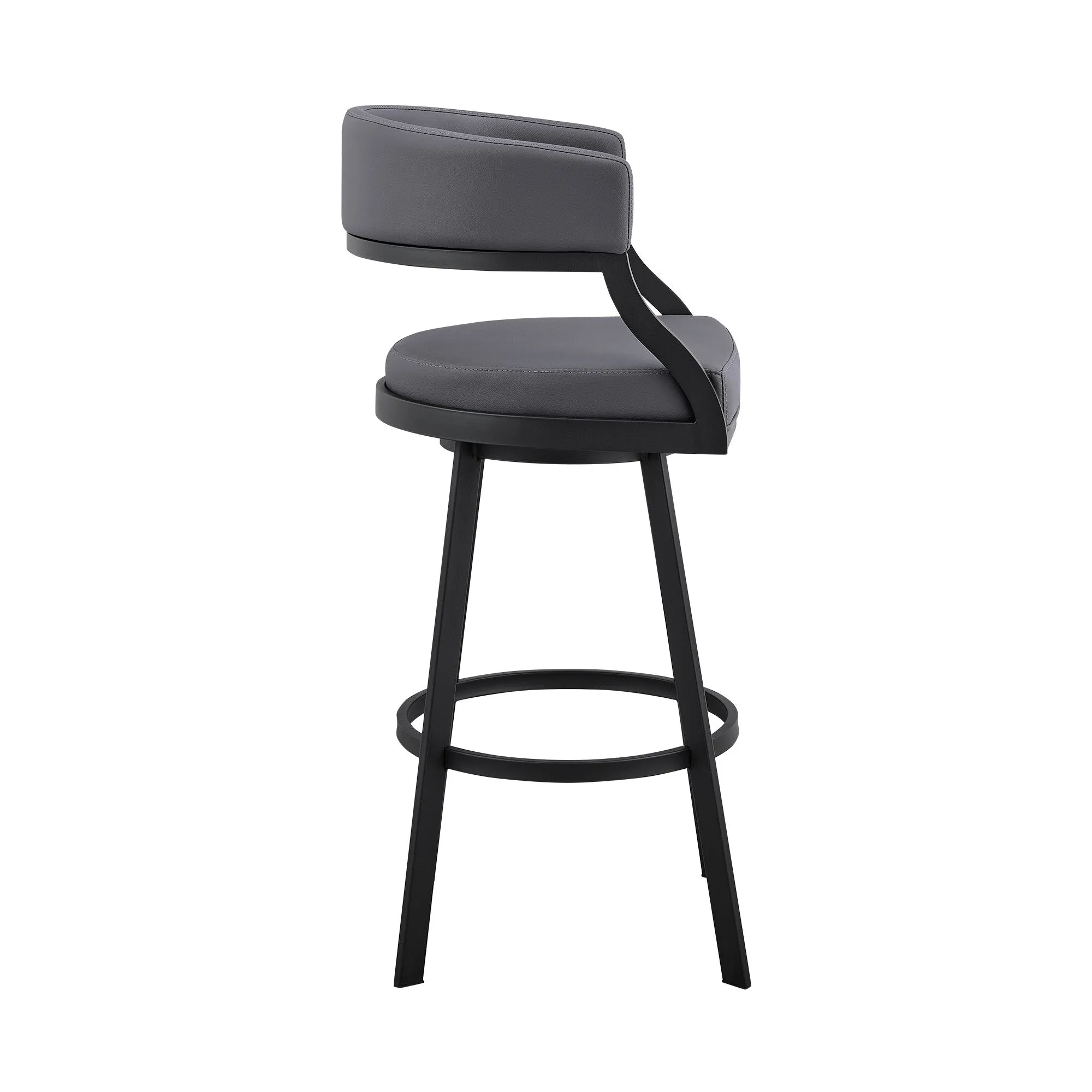 39" Grey Faux Leather And Iron Swivel Low Back Bar Height Chair By Homeroots