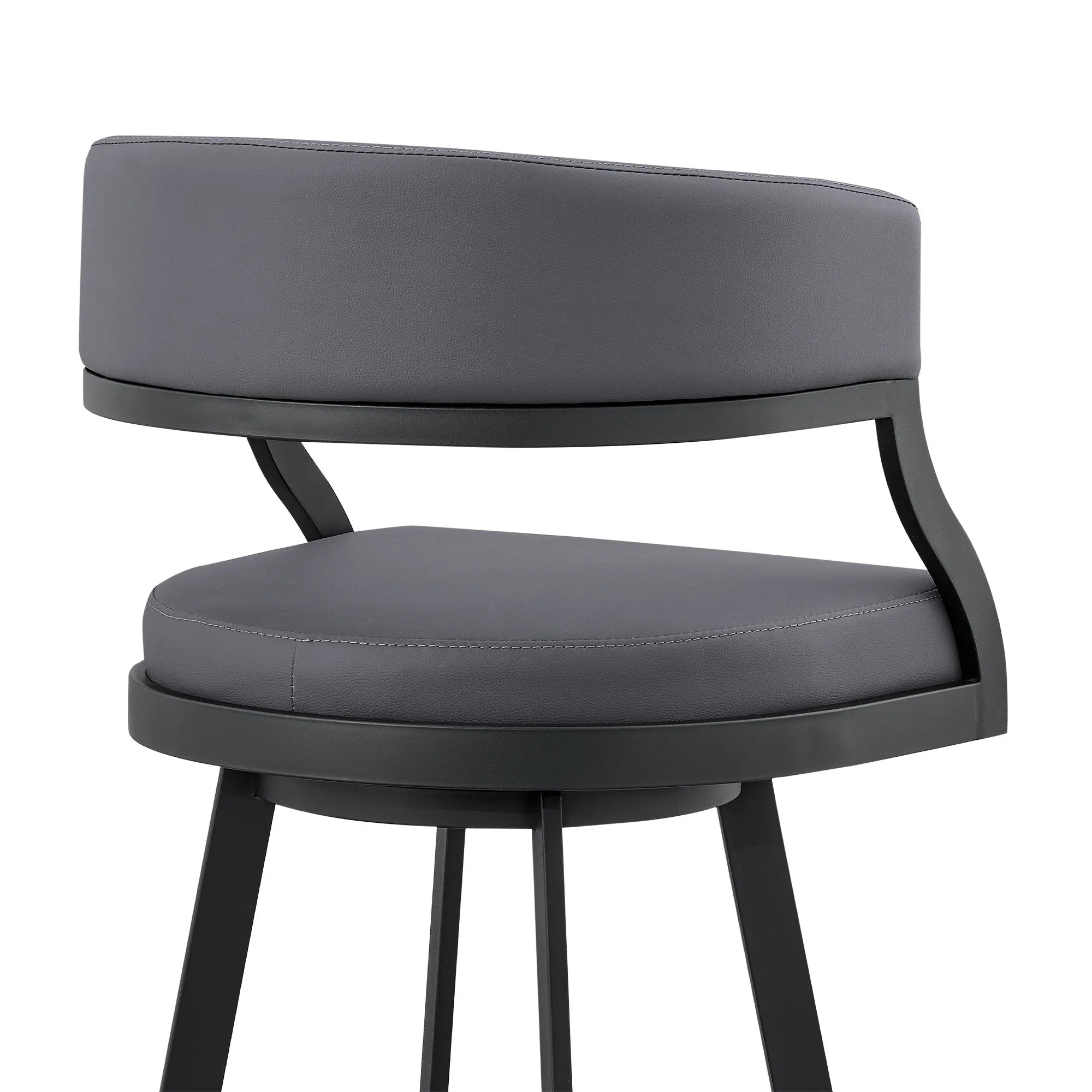 39" Grey Faux Leather And Iron Swivel Low Back Bar Height Chair By Homeroots