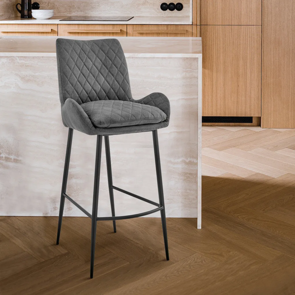 43" Charcoal Microfiber and Black Iron Bar Height Chair By Homeroots