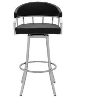 43" Vintage Black Faux Leather And Iron Low Back Bar Height Chair By Homeroots