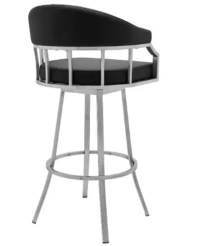 43" Vintage Black Faux Leather And Iron Low Back Bar Height Chair By Homeroots