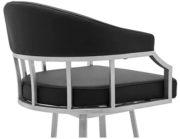 43" Vintage Black Faux Leather And Iron Low Back Bar Height Chair By Homeroots