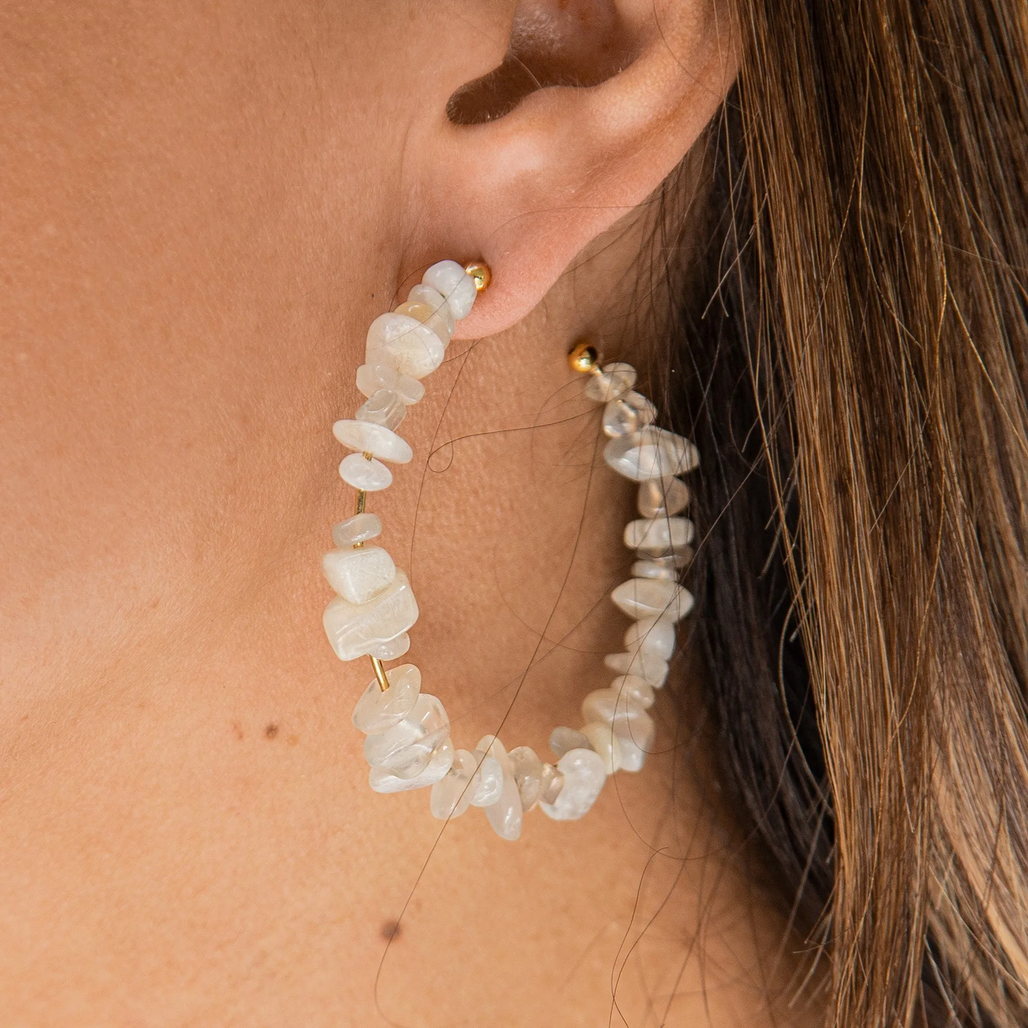 5 for 60% Off - Natural Rainbow Moonstone Hoops: The Avery