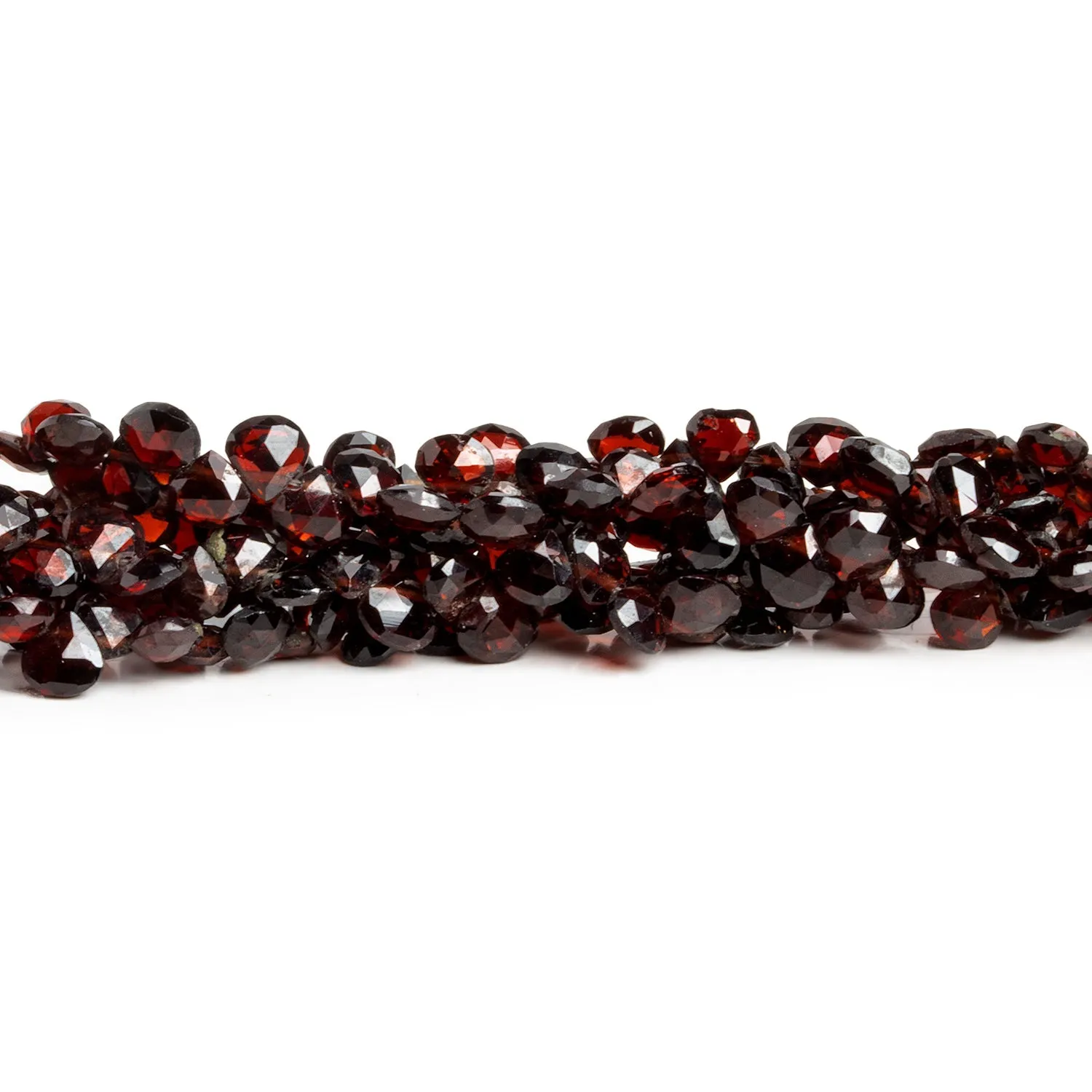 5mm Garnet Faceted Hearts 7.5 inch 65 beads