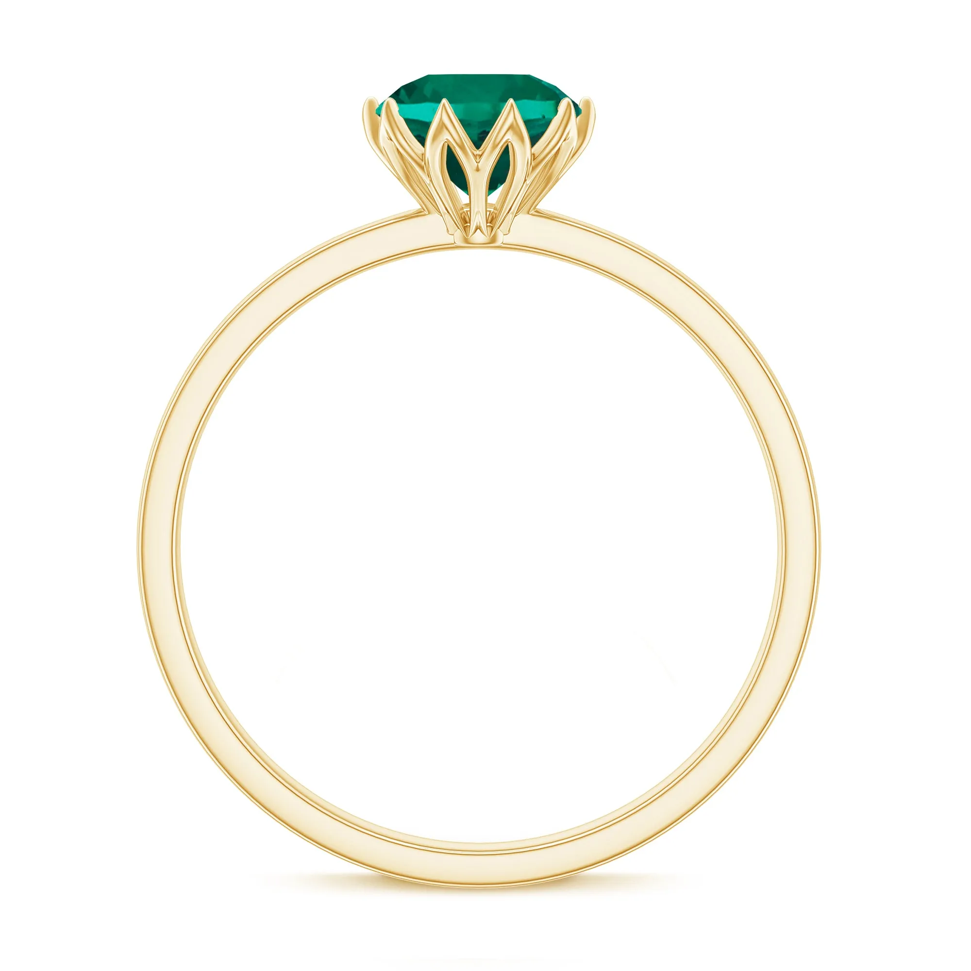 6 MM Round Cut Lab Created Emerald Solitaire Ring in Lotus Basket Setting