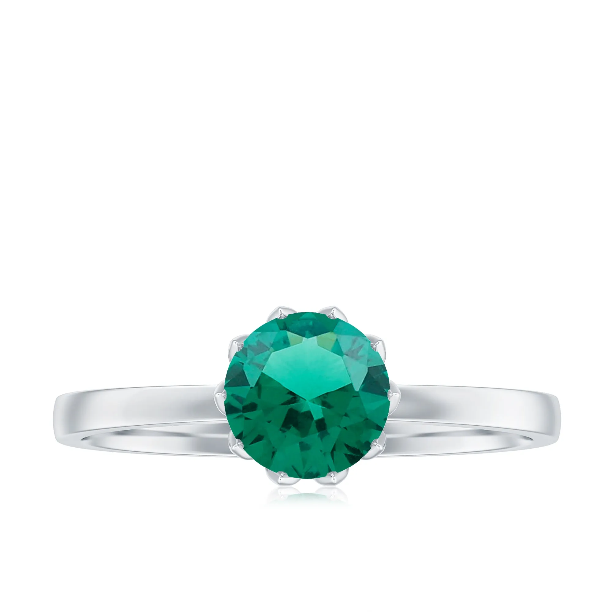 6 MM Round Cut Lab Created Emerald Solitaire Ring in Lotus Basket Setting
