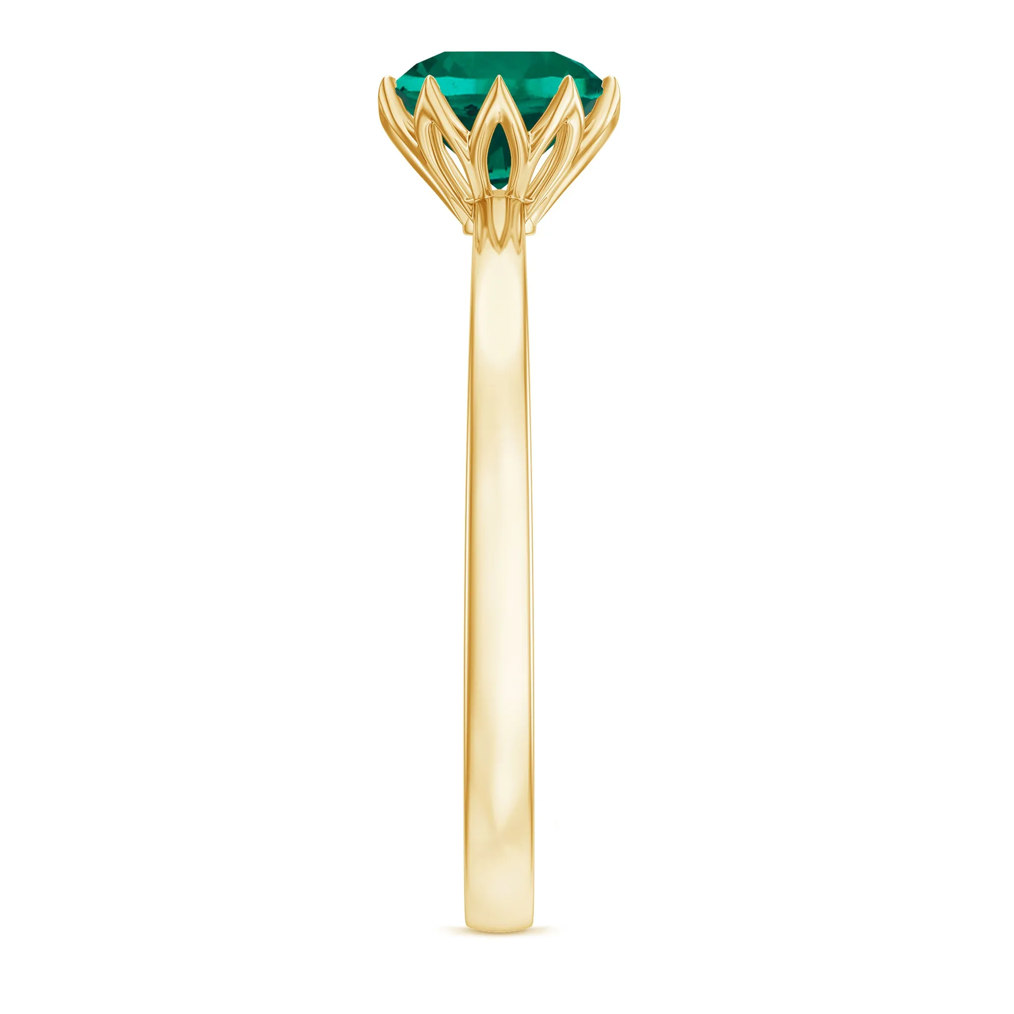 6 MM Round Cut Lab Created Emerald Solitaire Ring in Lotus Basket Setting