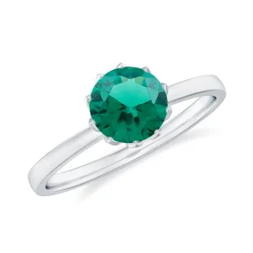 6 MM Round Cut Lab Created Emerald Solitaire Ring in Lotus Basket Setting