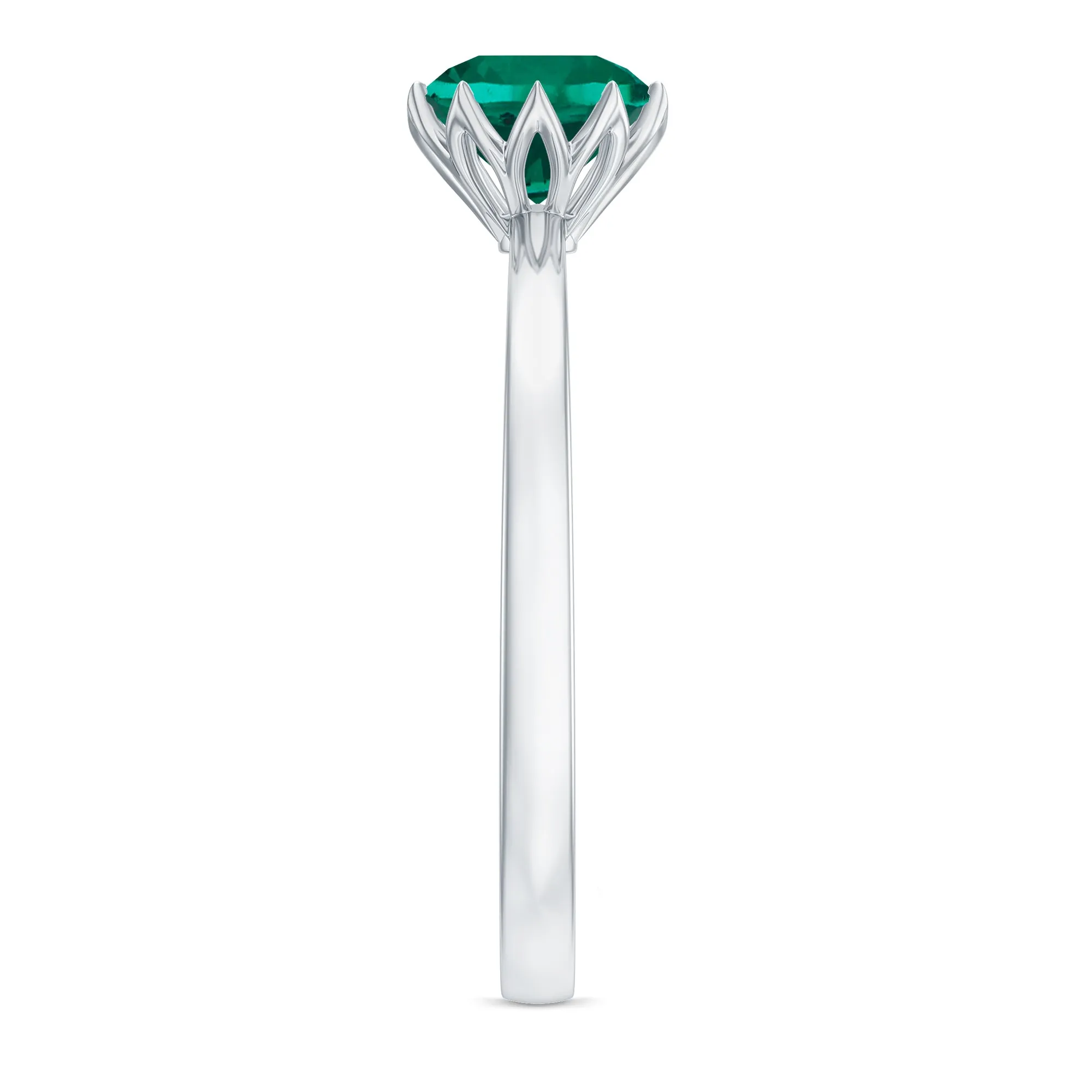 6 MM Round Cut Lab Created Emerald Solitaire Ring in Lotus Basket Setting