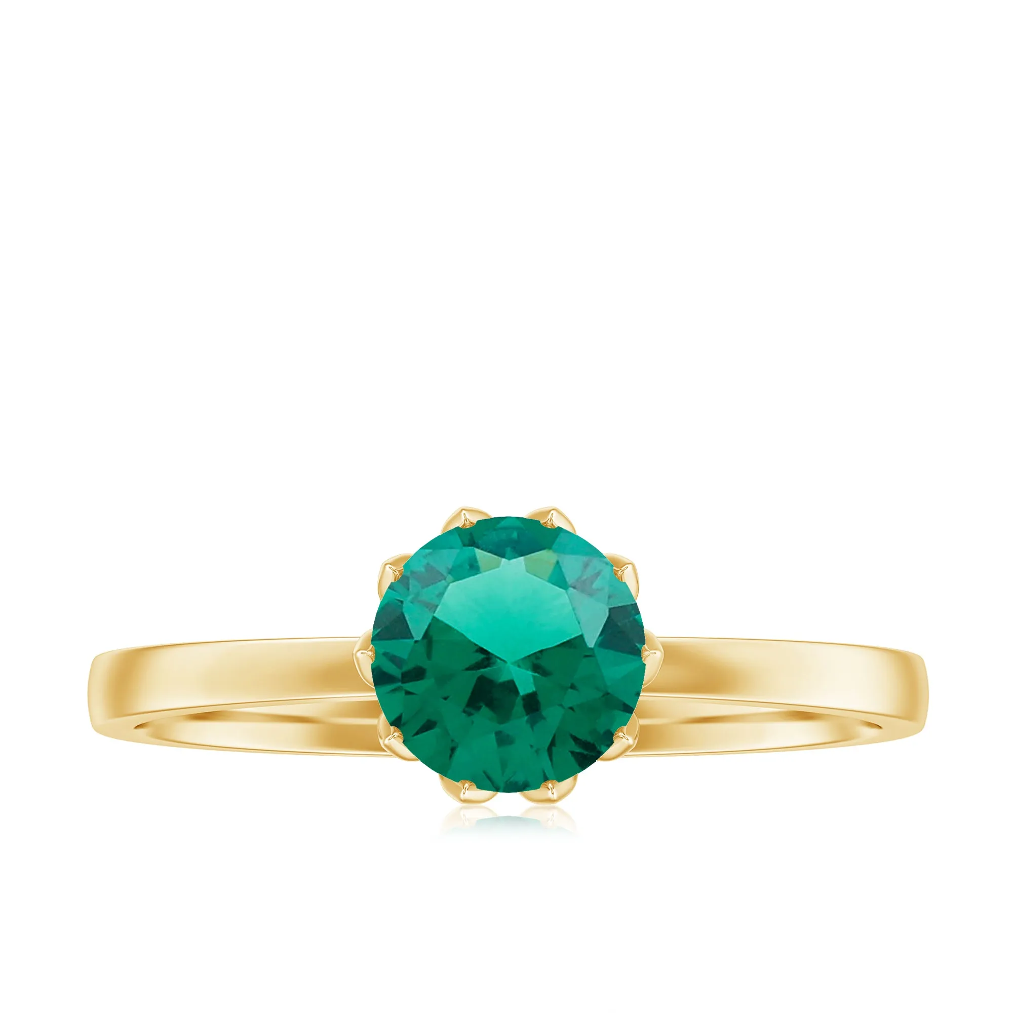 6 MM Round Cut Lab Created Emerald Solitaire Ring in Lotus Basket Setting