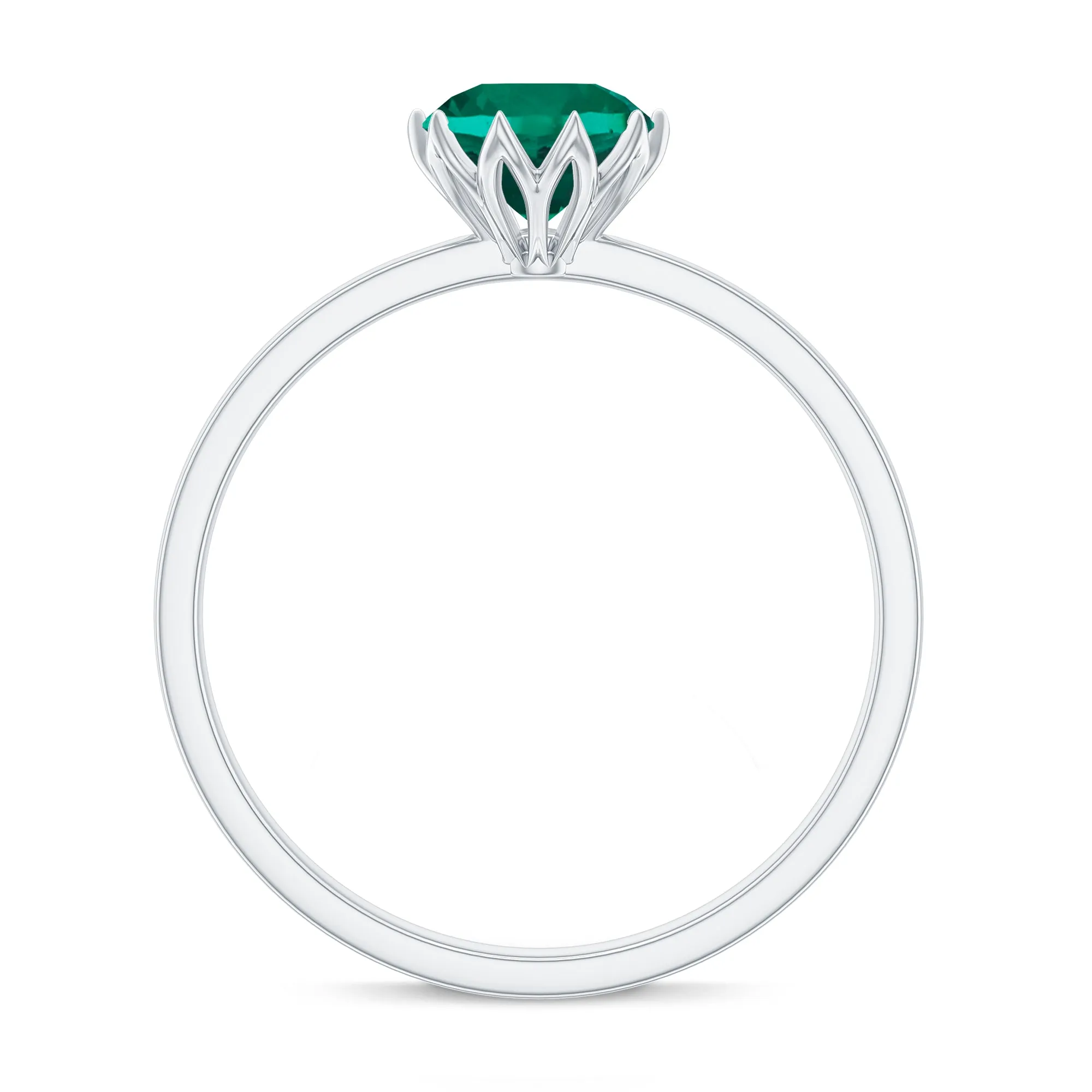 6 MM Round Cut Lab Created Emerald Solitaire Ring in Lotus Basket Setting