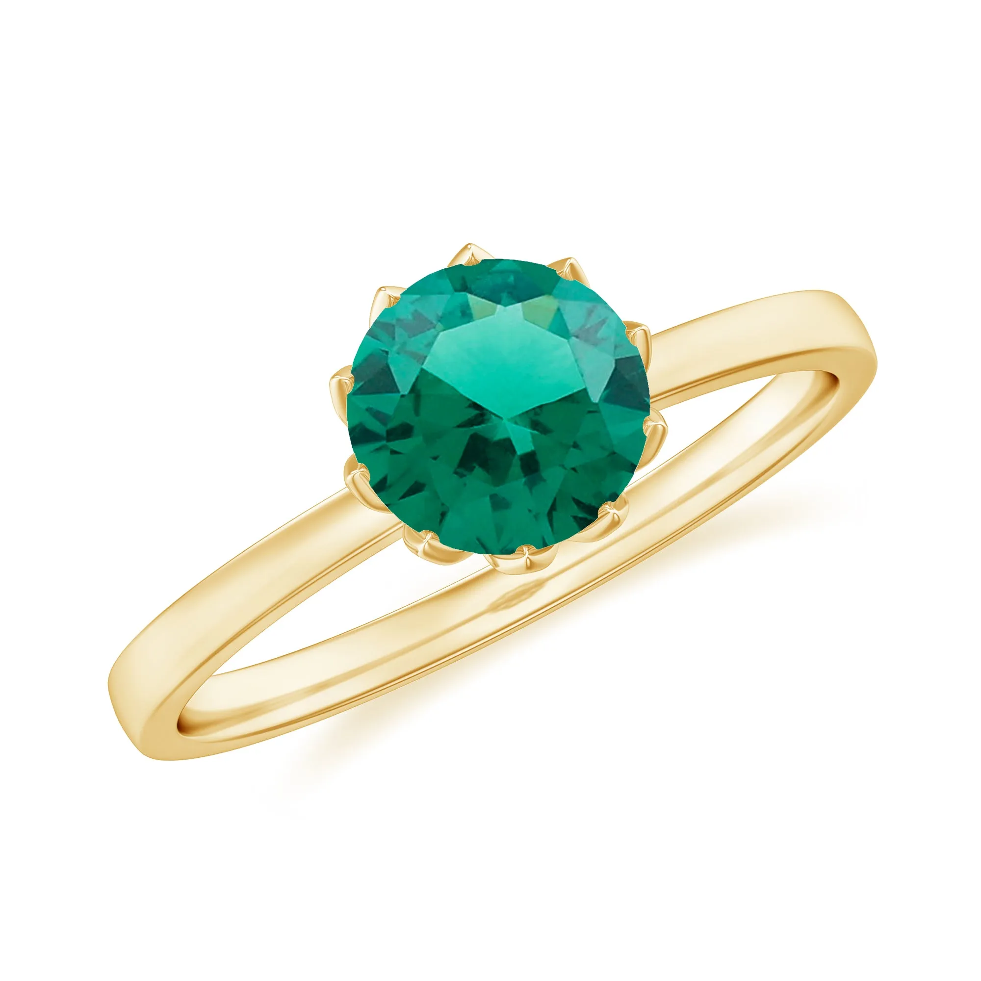 6 MM Round Cut Lab Created Emerald Solitaire Ring in Lotus Basket Setting