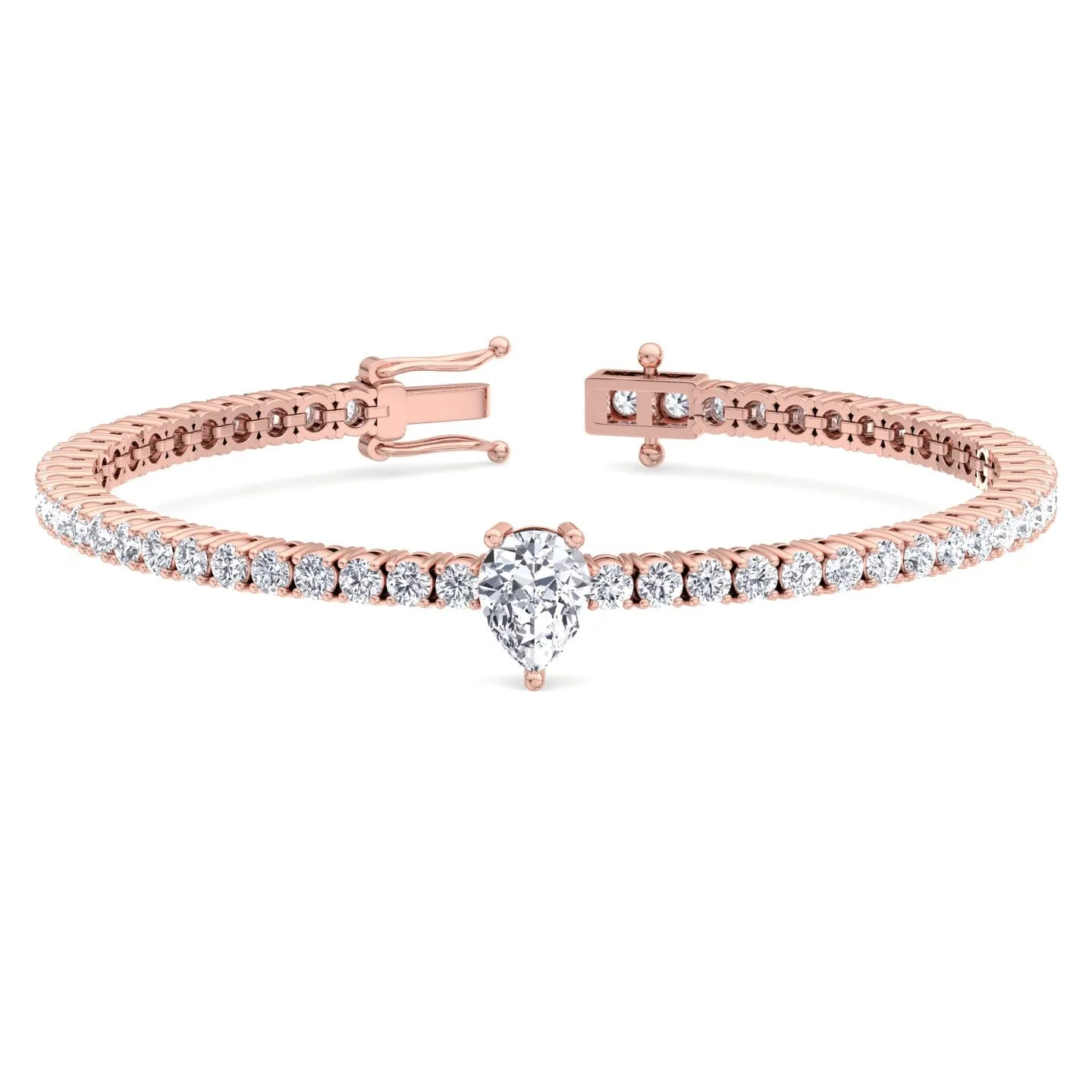 7CT T.W Pear Shape Center Stone Natural Diamond Tennis Bracelet 14K Solid Gold