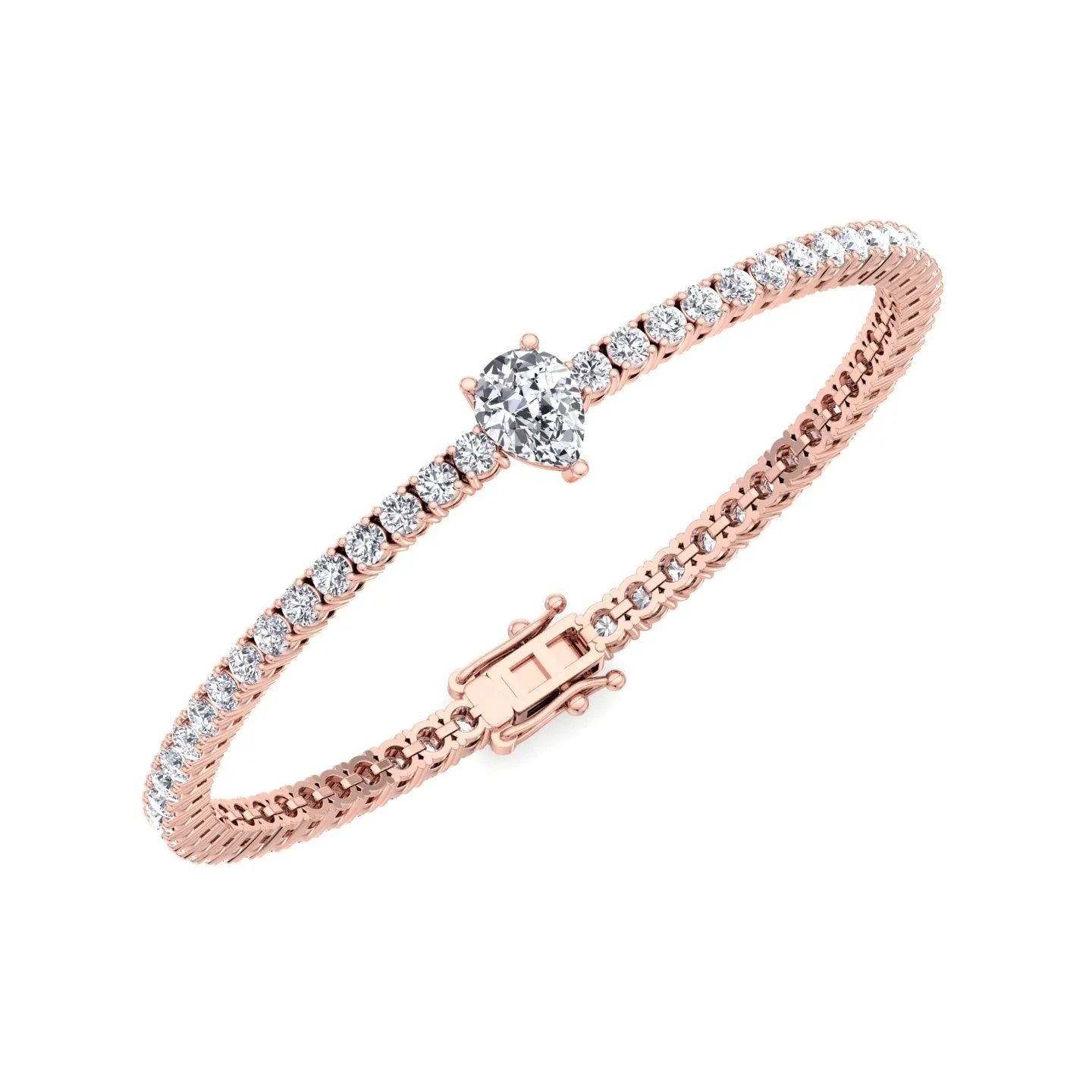 7CT T.W Pear Shape Center Stone Natural Diamond Tennis Bracelet 14K Solid Gold