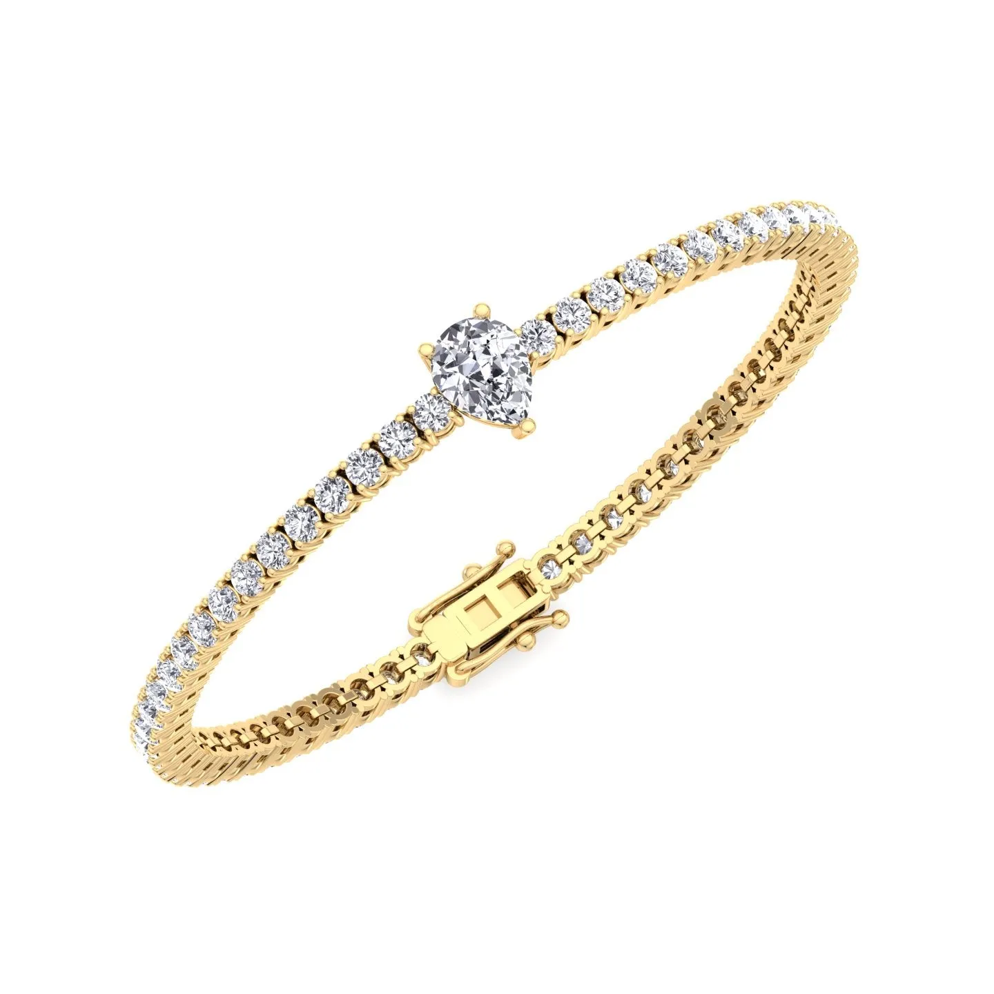 7CT T.W Pear Shape Center Stone Natural Diamond Tennis Bracelet 18K Solid Gold