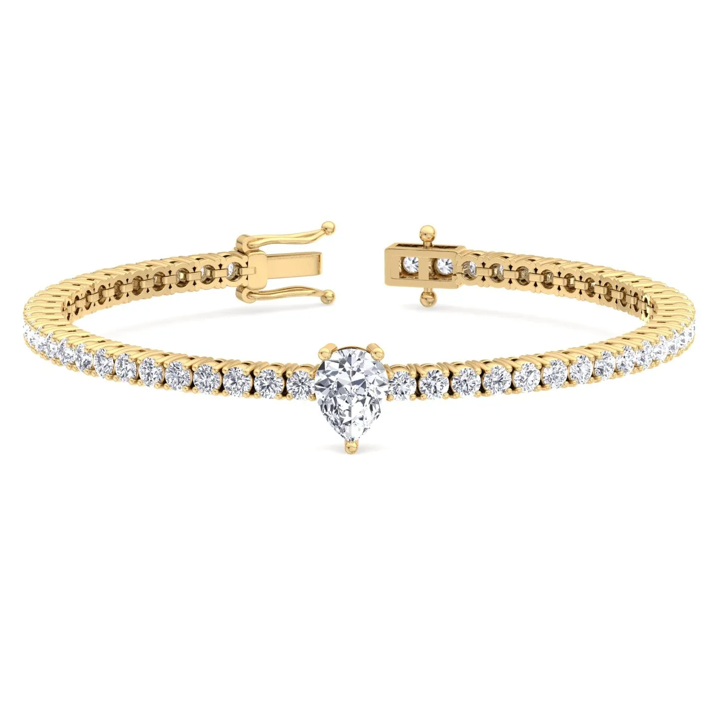 7CT T.W Pear Shape Center Stone Natural Diamond Tennis Bracelet 18K Solid Gold