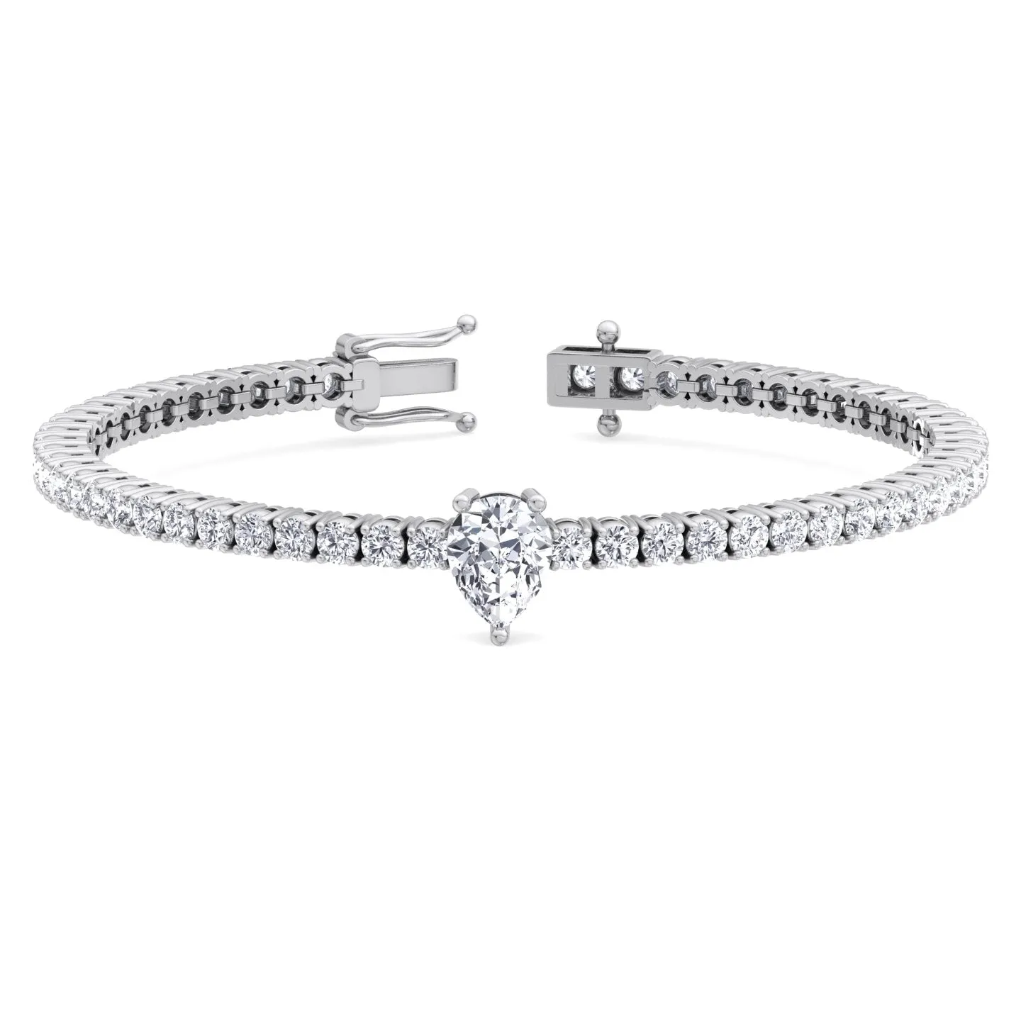 7CT T.W Pear Shape Center Stone Natural Diamond Tennis Bracelet 18K Solid Gold
