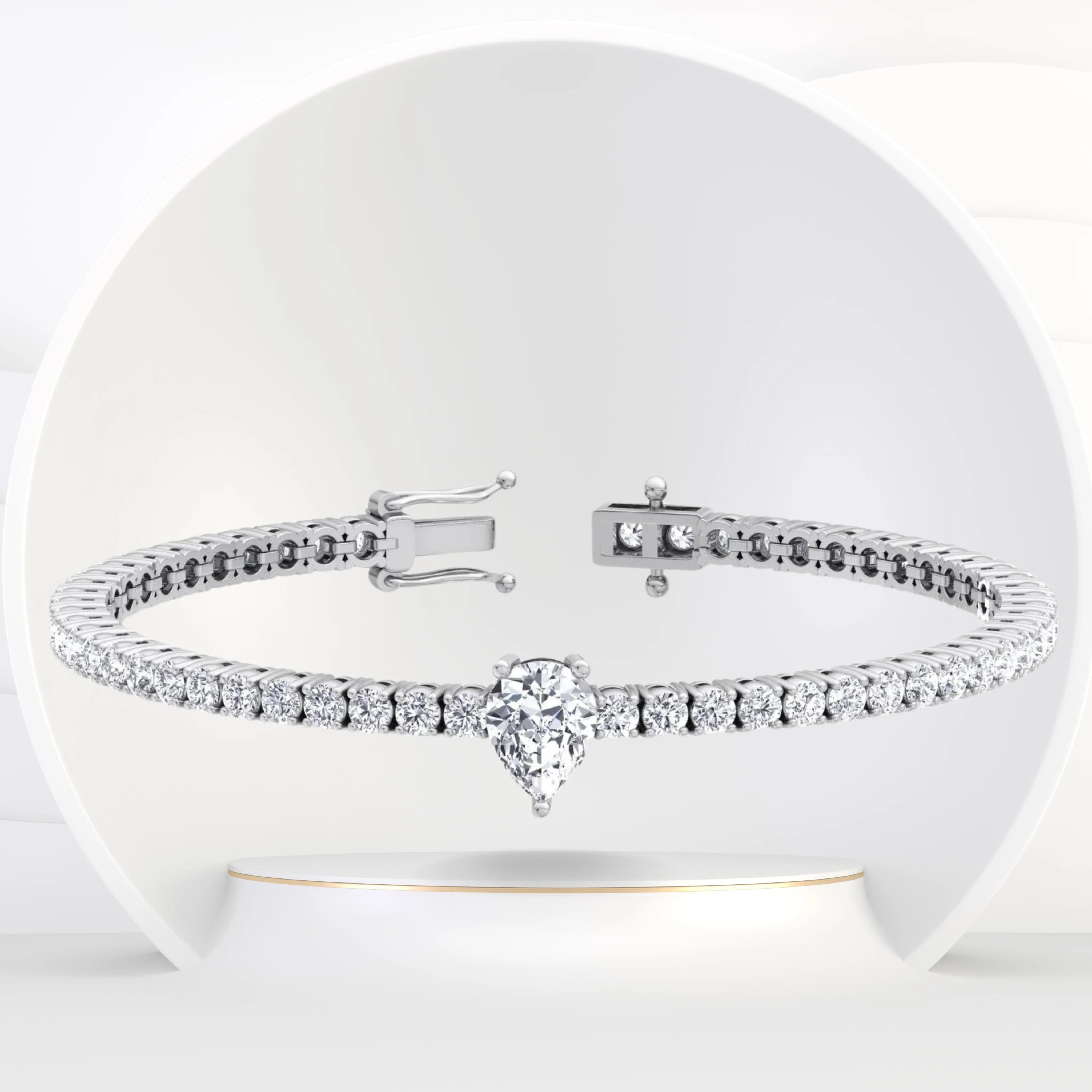 7CT T.W Pear Shape Center Stone Natural Diamond Tennis Bracelet 18K Solid Gold