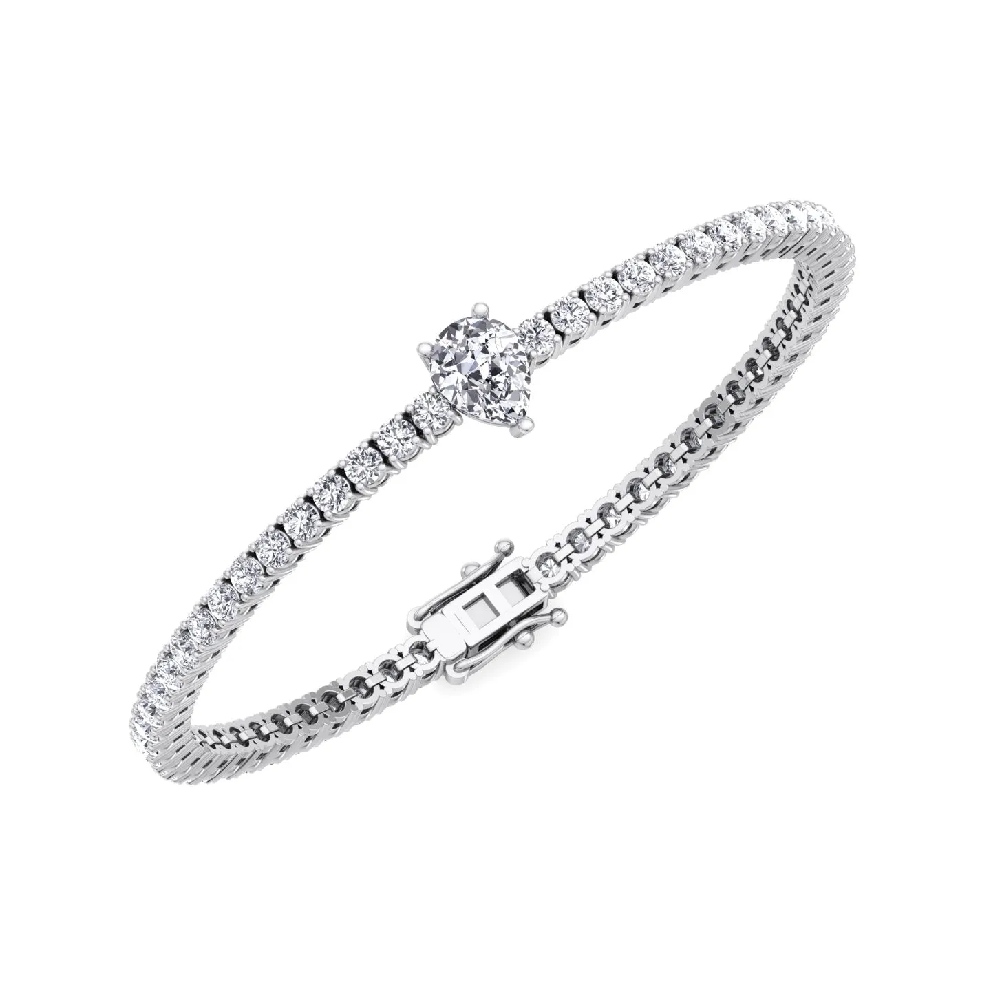 7CT T.W Pear Shape Center Stone Natural Diamond Tennis Bracelet 18K Solid Gold