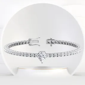 7CT T.W Pear Shape Center Stone Natural Diamond Tennis Bracelet 18K Solid Gold