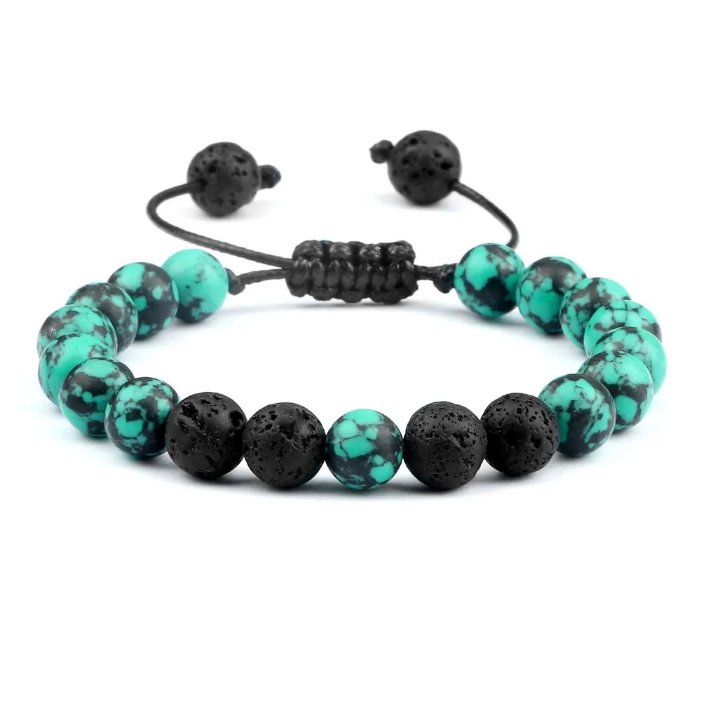 8mm Men Bracelets Black Lava Beads Bracelet Tiger Eye Adjustable Braided Rope Bangles