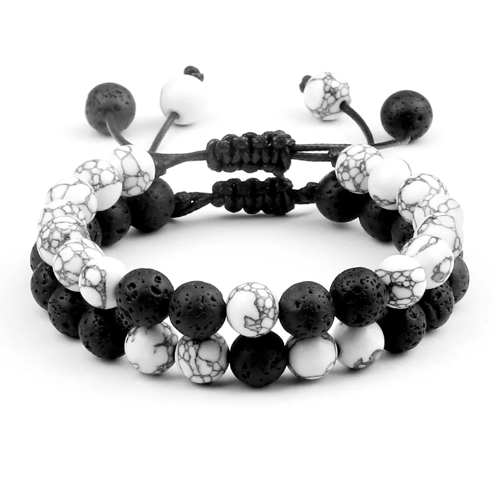 8mm Men Bracelets Black Lava Beads Bracelet Tiger Eye Adjustable Braided Rope Bangles