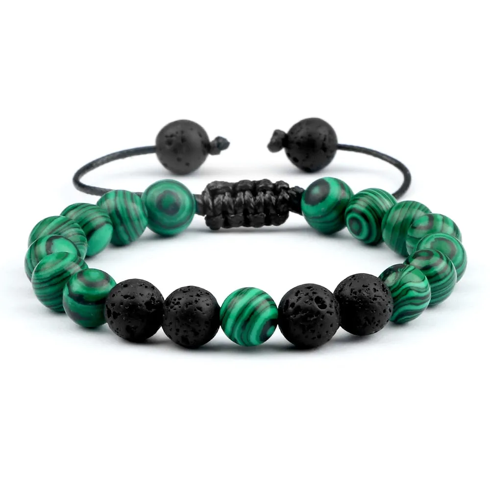 8mm Men Bracelets Black Lava Beads Bracelet Tiger Eye Adjustable Braided Rope Bangles