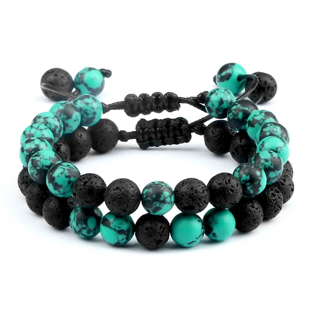 8mm Men Bracelets Black Lava Beads Bracelet Tiger Eye Adjustable Braided Rope Bangles