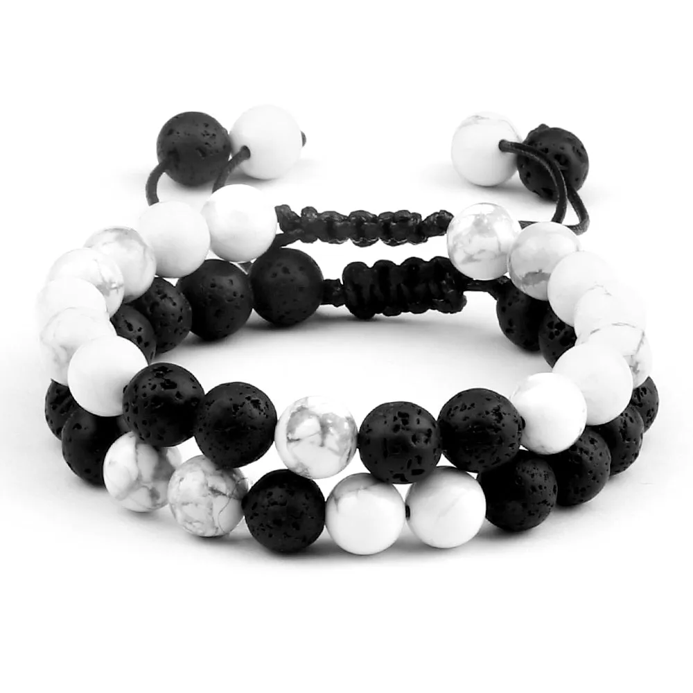 8mm Men Bracelets Black Lava Beads Bracelet Tiger Eye Adjustable Braided Rope Bangles