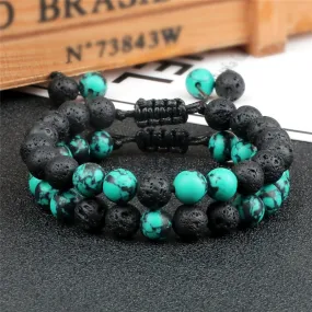 8mm Men Bracelets Black Lava Beads Bracelet Tiger Eye Adjustable Braided Rope Bangles