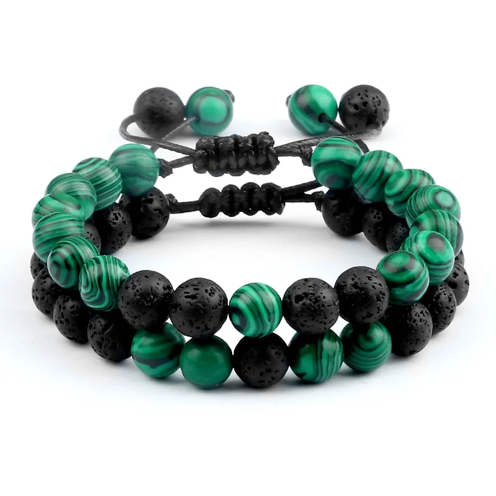 8mm Men Bracelets Black Lava Beads Bracelet Tiger Eye Adjustable Braided Rope Bangles