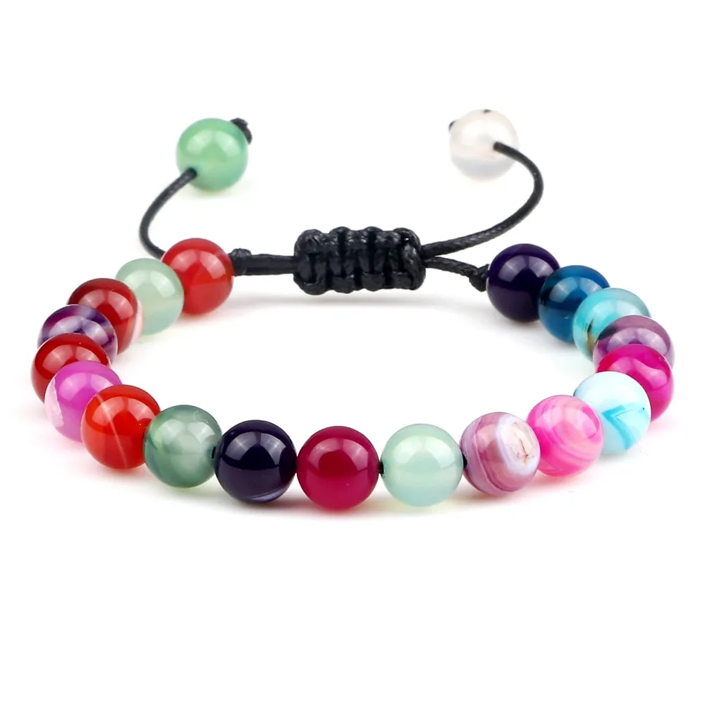8mm Men Women Fire Agates Onyx Beads Bracelet