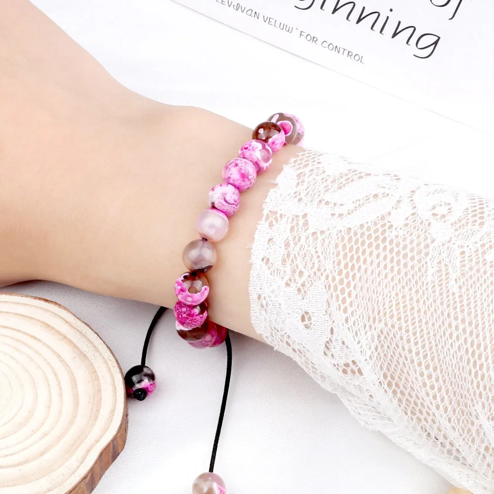 8mm Men Women Fire Agates Onyx Beads Bracelet