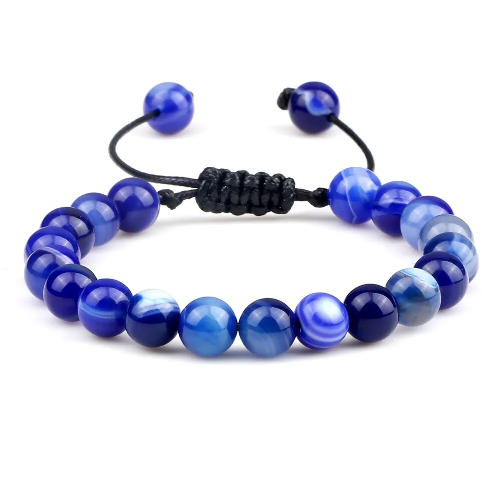 8mm Men Women Fire Agates Onyx Beads Bracelet