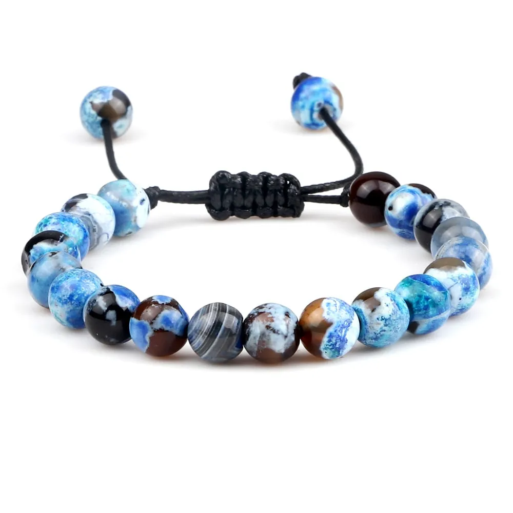 8mm Men Women Fire Agates Onyx Beads Bracelet