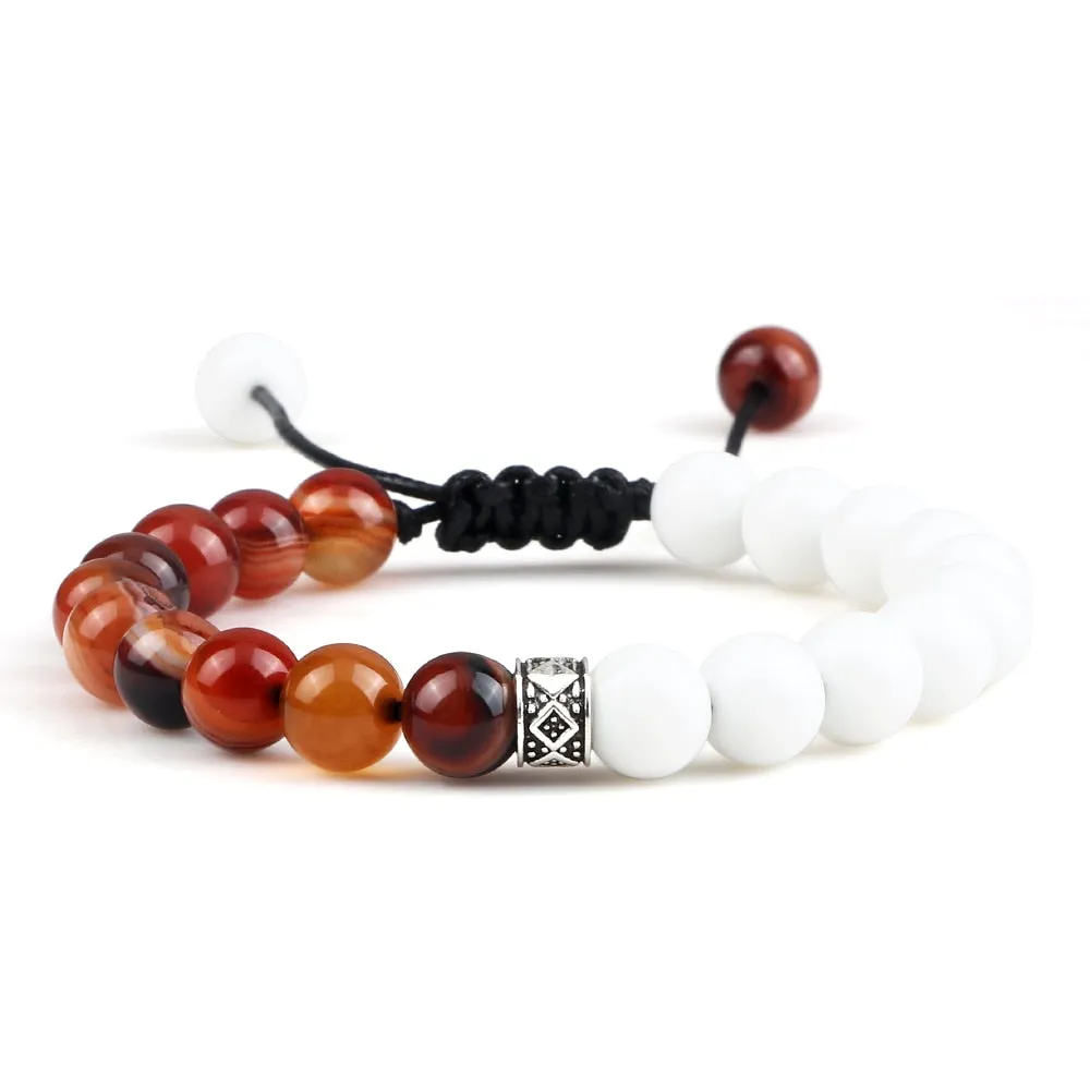 8mm Men Women Fire Agates Onyx Beads Bracelet