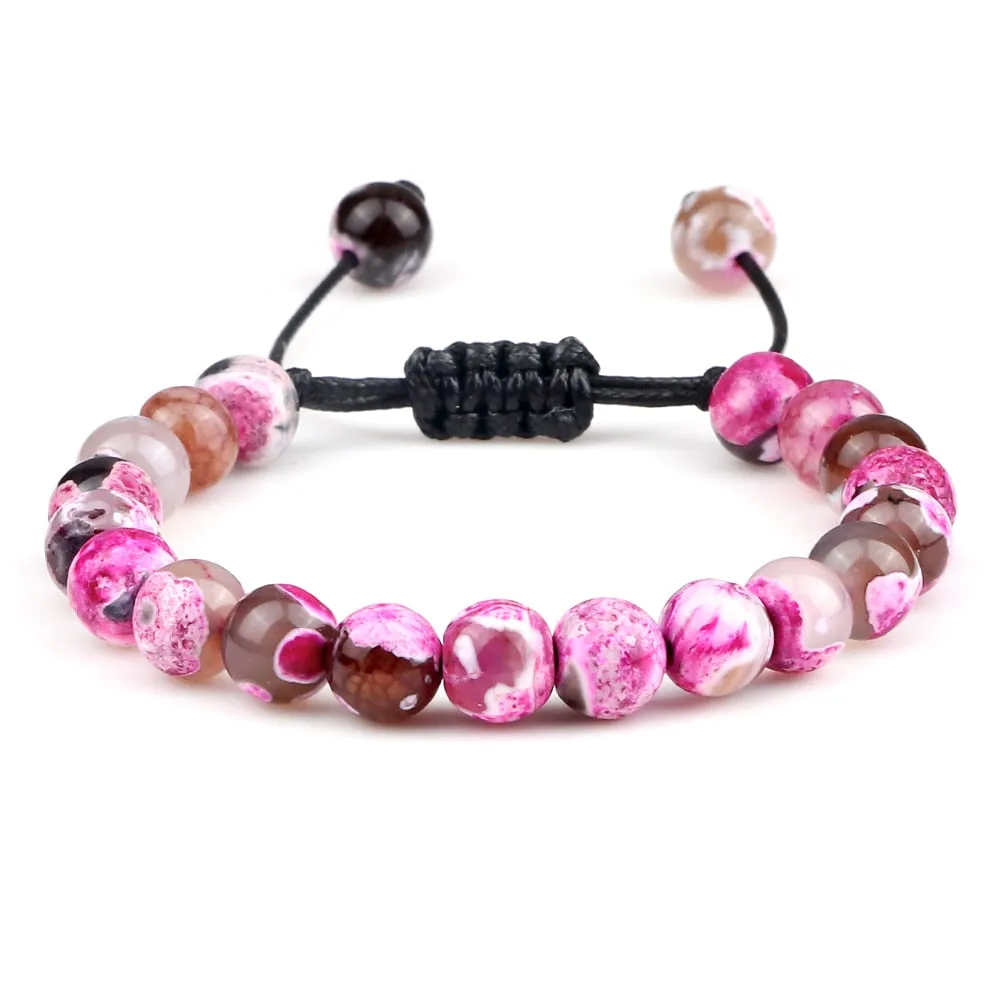 8mm Men Women Fire Agates Onyx Beads Bracelet