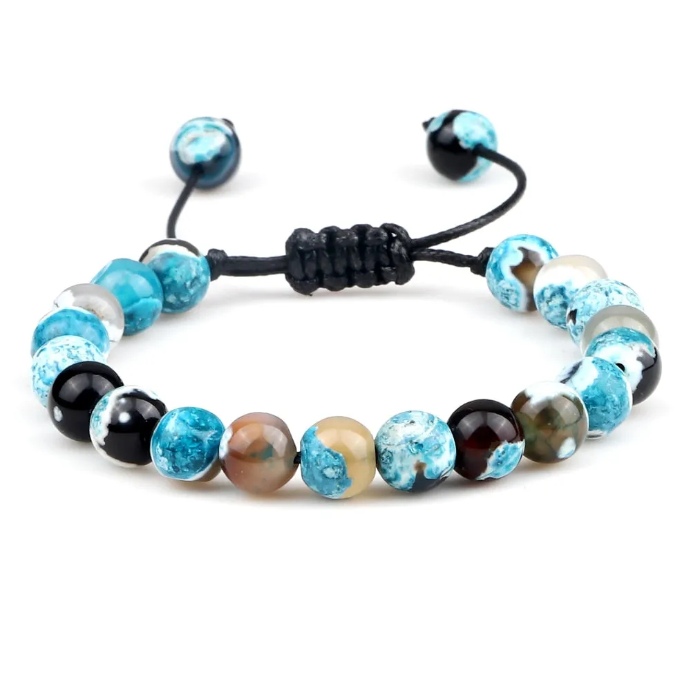 8mm Men Women Fire Agates Onyx Beads Bracelet