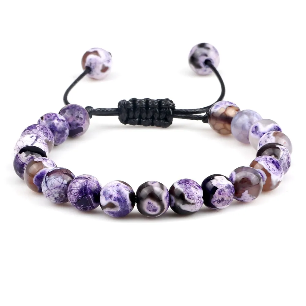 8mm Men Women Fire Agates Onyx Beads Bracelet