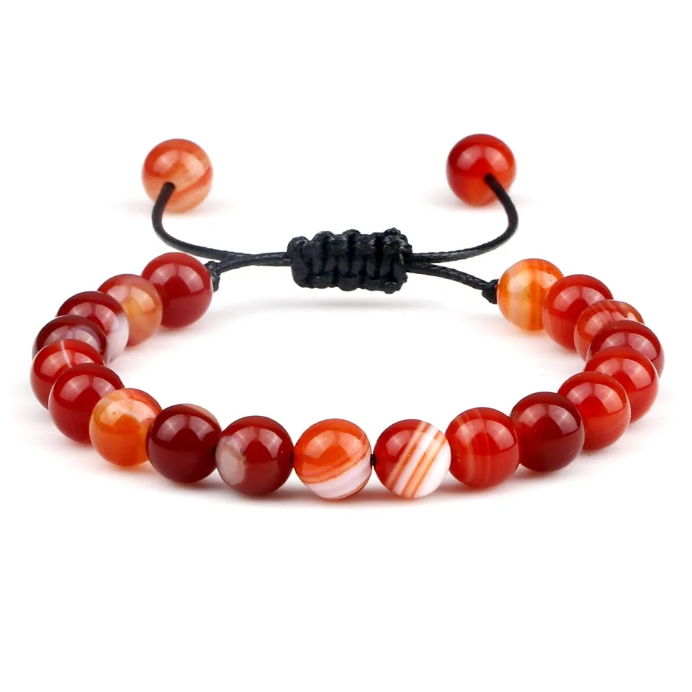 8mm Men Women Fire Agates Onyx Beads Bracelet