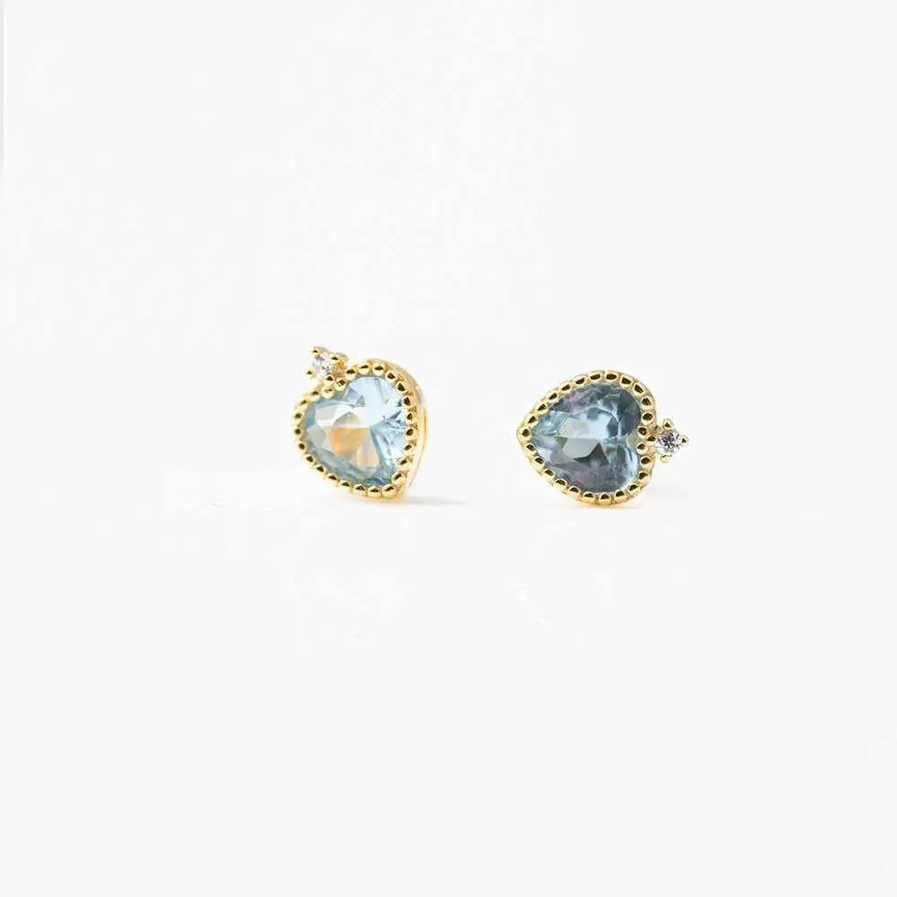 925 Sterling Silver Stud Earring Charm Jewelry - Sapphire Heart Shaped - Xm251-E